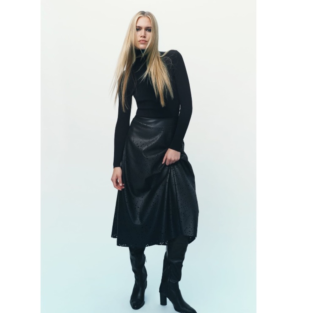 ZARA FAUX LEATHER MIDI SKIRT